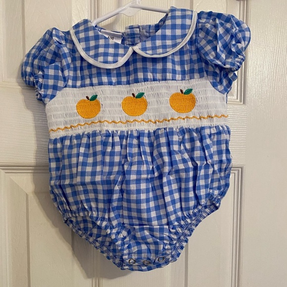 New Smocked Gingham Bubble Romper - Picture 1 of 7